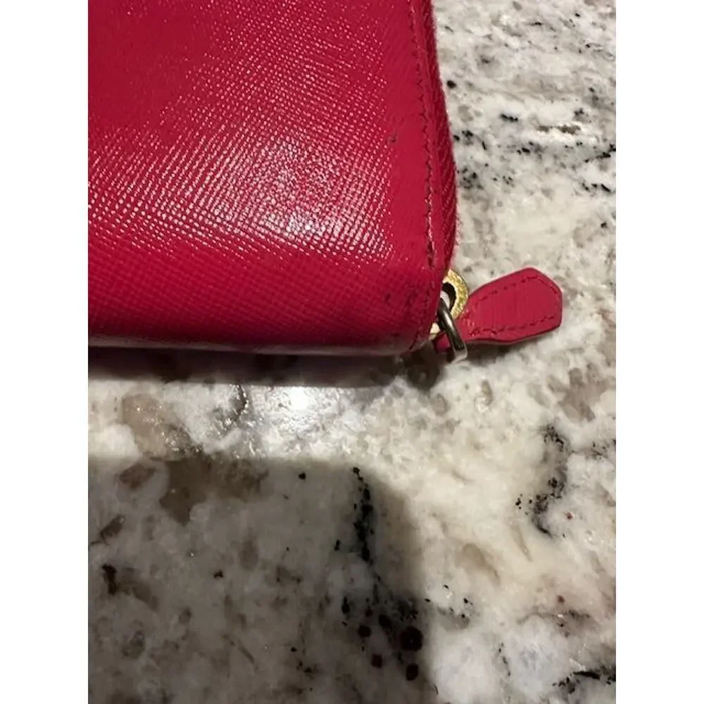 Prada Saffiano Leather Zip Around Wallet Peonia EUC